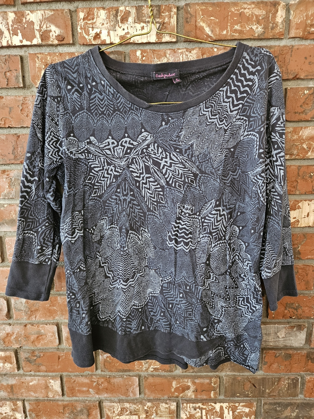 fresh produce Black Patterned Scoop Neck Blouse